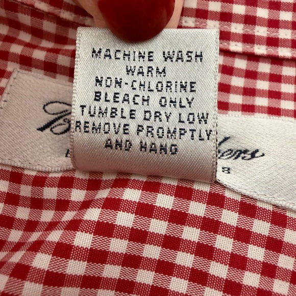 Brooks Brothers Gingham Check Button Collared Pleated Back Red White Blouse 10 - Picture 5 of 7